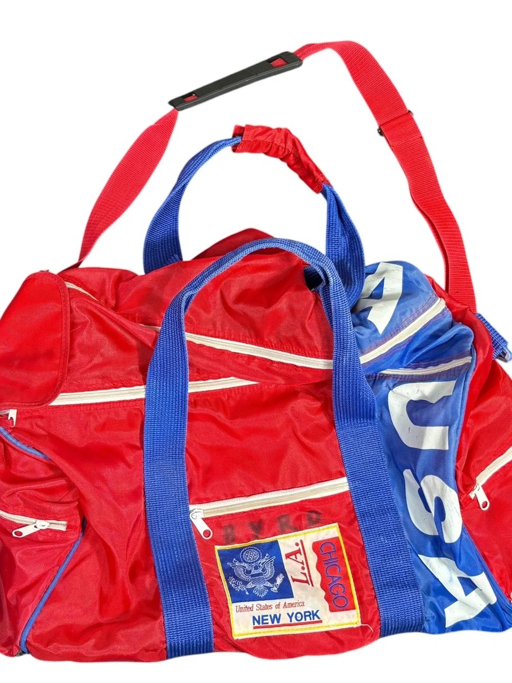 Vintage USA Duffel Bag Red Blue New York Chicago Retro Travel Gym